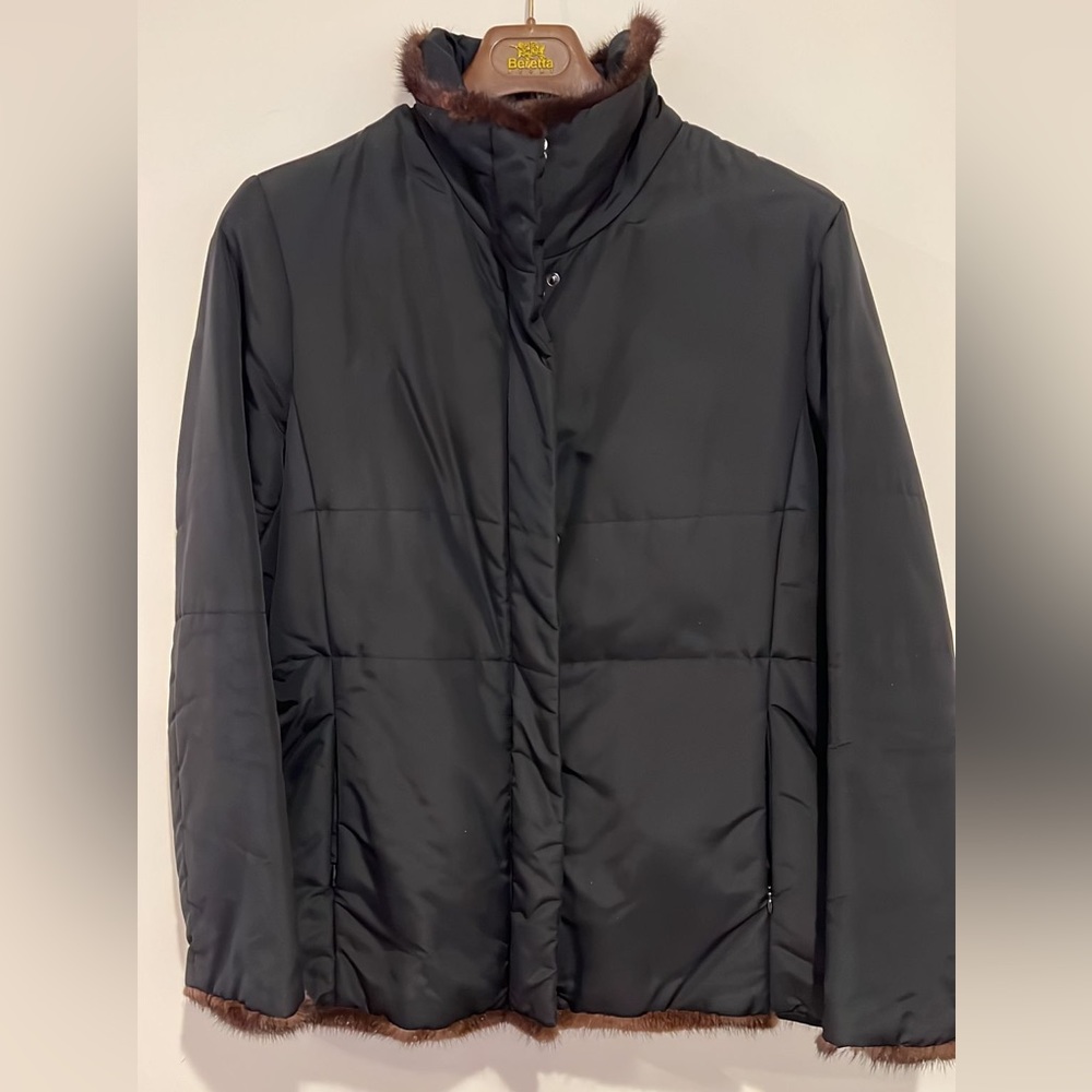 Andrew Marc black jacket with mink trimming Large